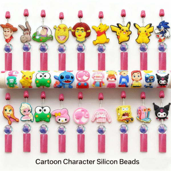 Cartoon Character Silicone Beads - SpongeBob, Tom & Jerry, Winnie the Pooh, Mickey Mouse, Powerpuff Girls Charm Beads for DIY pens, Keychains, Bag Charms