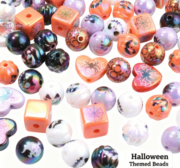 Halloween Craft Beads - 8 Style Spooky Charms for DIY Jewelry, Bookmark, Keychain Decorations - Pumpkin, Ghost, Bat, Candy Corn Themed Beads for Holiday Crafts