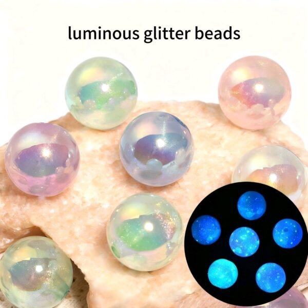 Glow in The Dark Acrylic Beads, Iridescent Sparkle Round Seed Beads, Small DIY Luminous Plastic Beads for Jewelry Making, Keychain, Bookmark, Badge Reel, 5 Colors Green Purple Pink White Blue